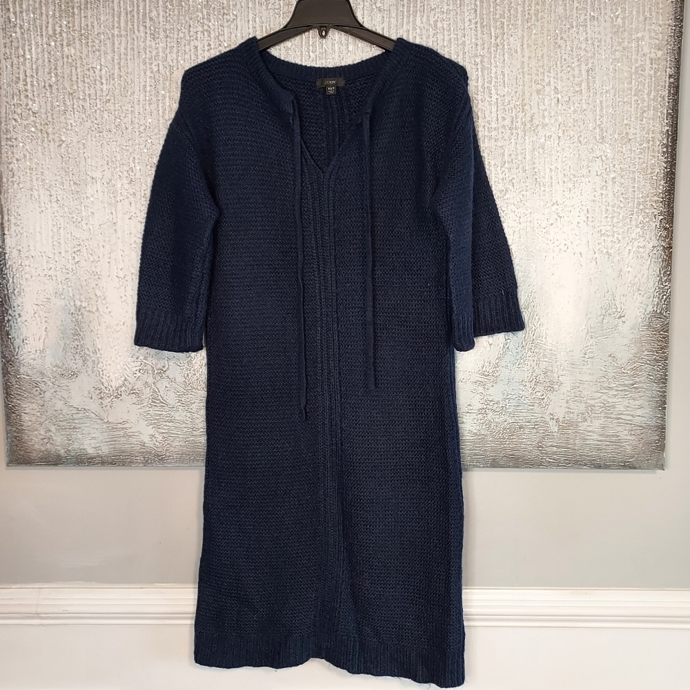 J.Crew Navy Blue Cable Knit Merino Wool Blend Long Sweater Dress